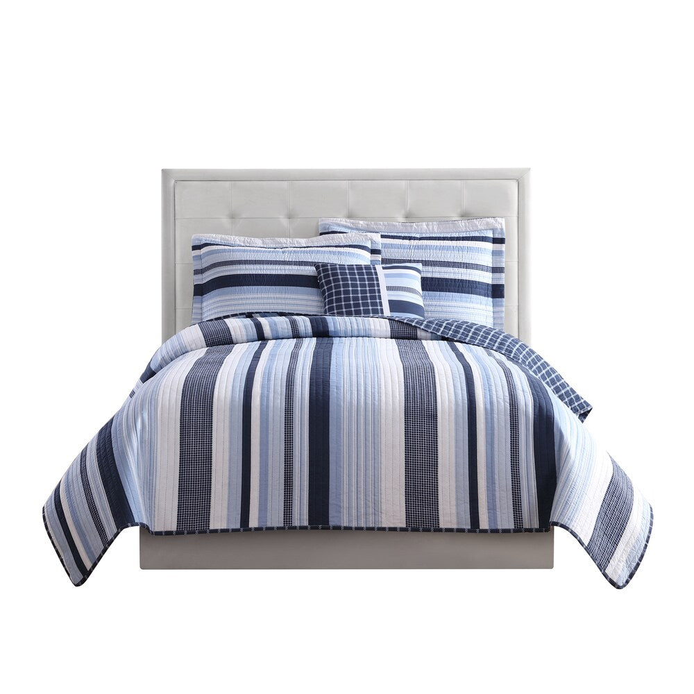 My World Mason Stripe 3-teiliges Steppdeckenset mit Bonus-Dekokissen