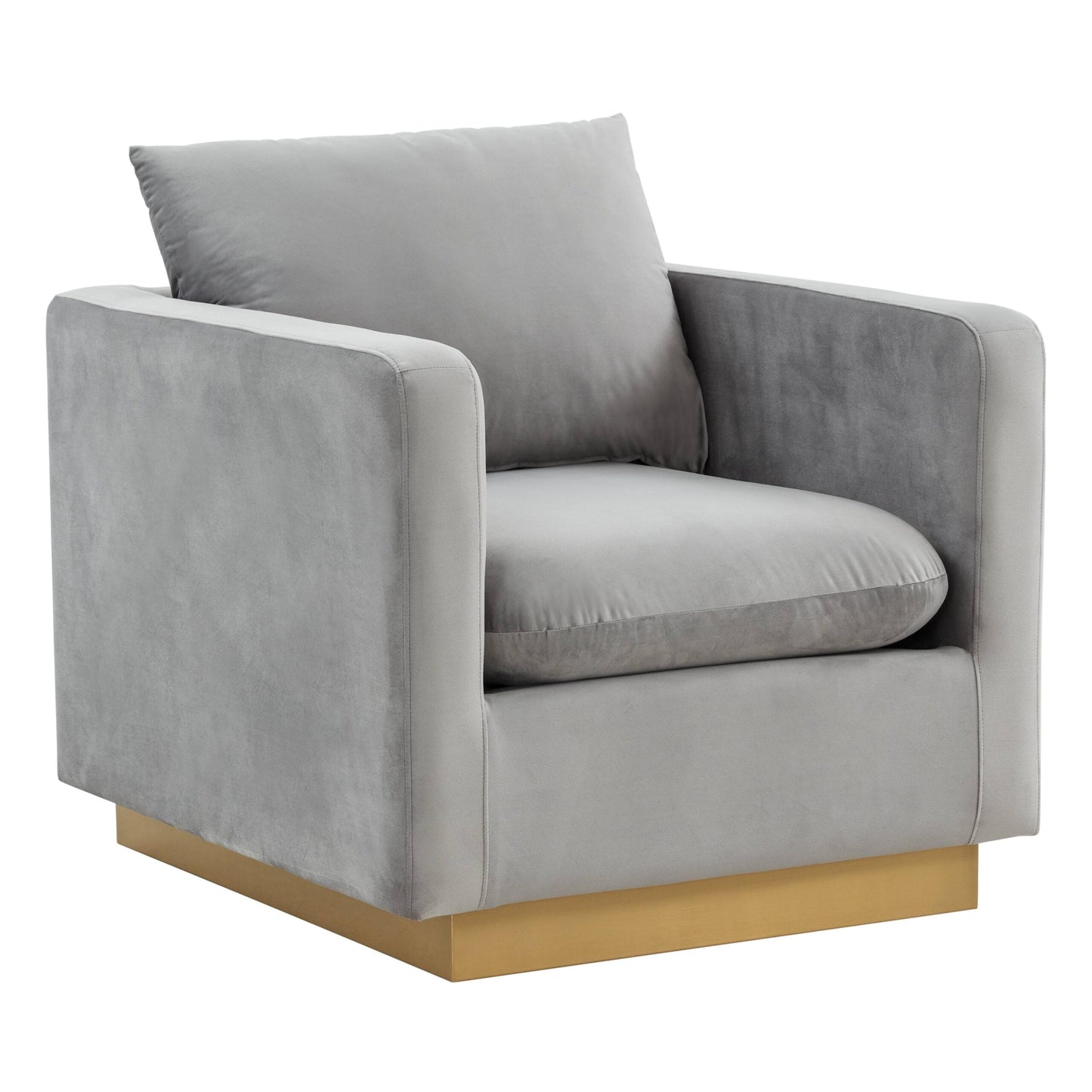 Nervo Velvet Modern Single Seater Sofa, Accent Arm Chair with Gold Stainless Steel Square Base for Living Room & Bedroom - 32.67