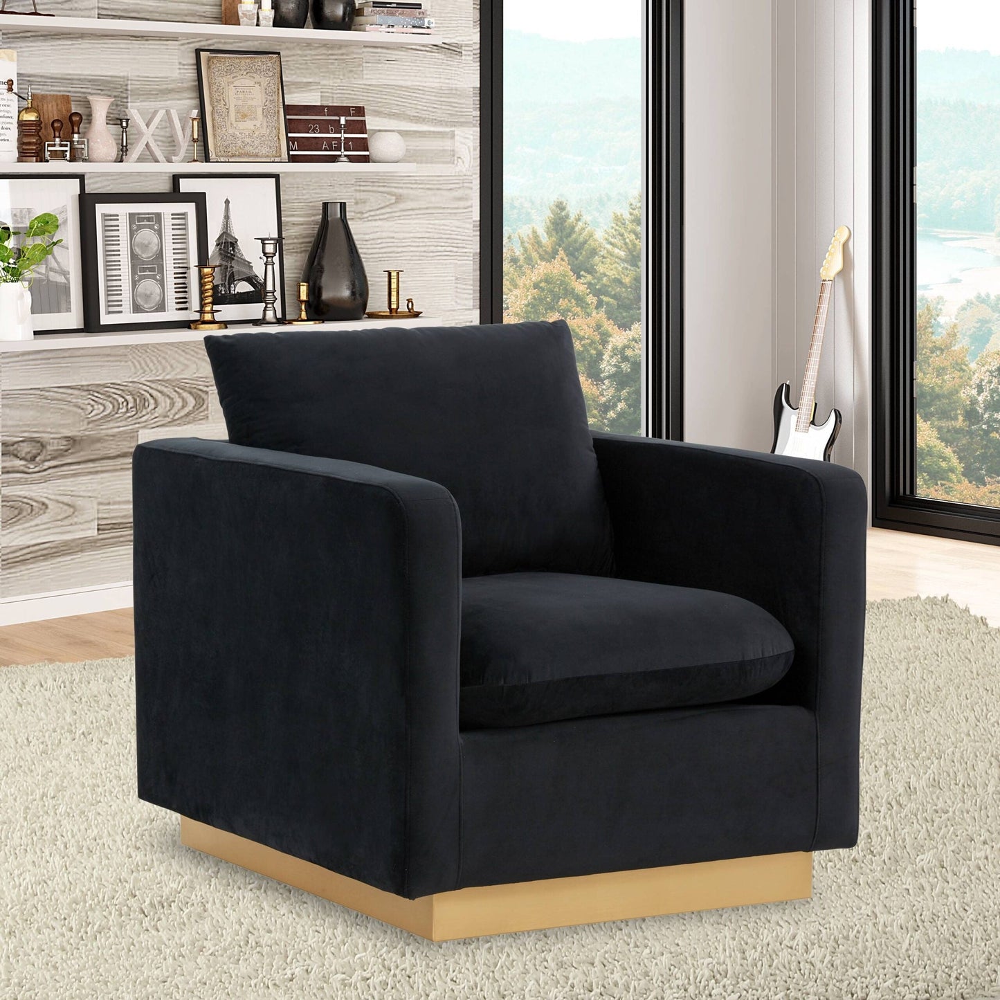 Nervo Velvet Modern Single Seater Sofa, Accent Arm Chair with Gold Stainless Steel Square Base for Living Room & Bedroom - 32.67