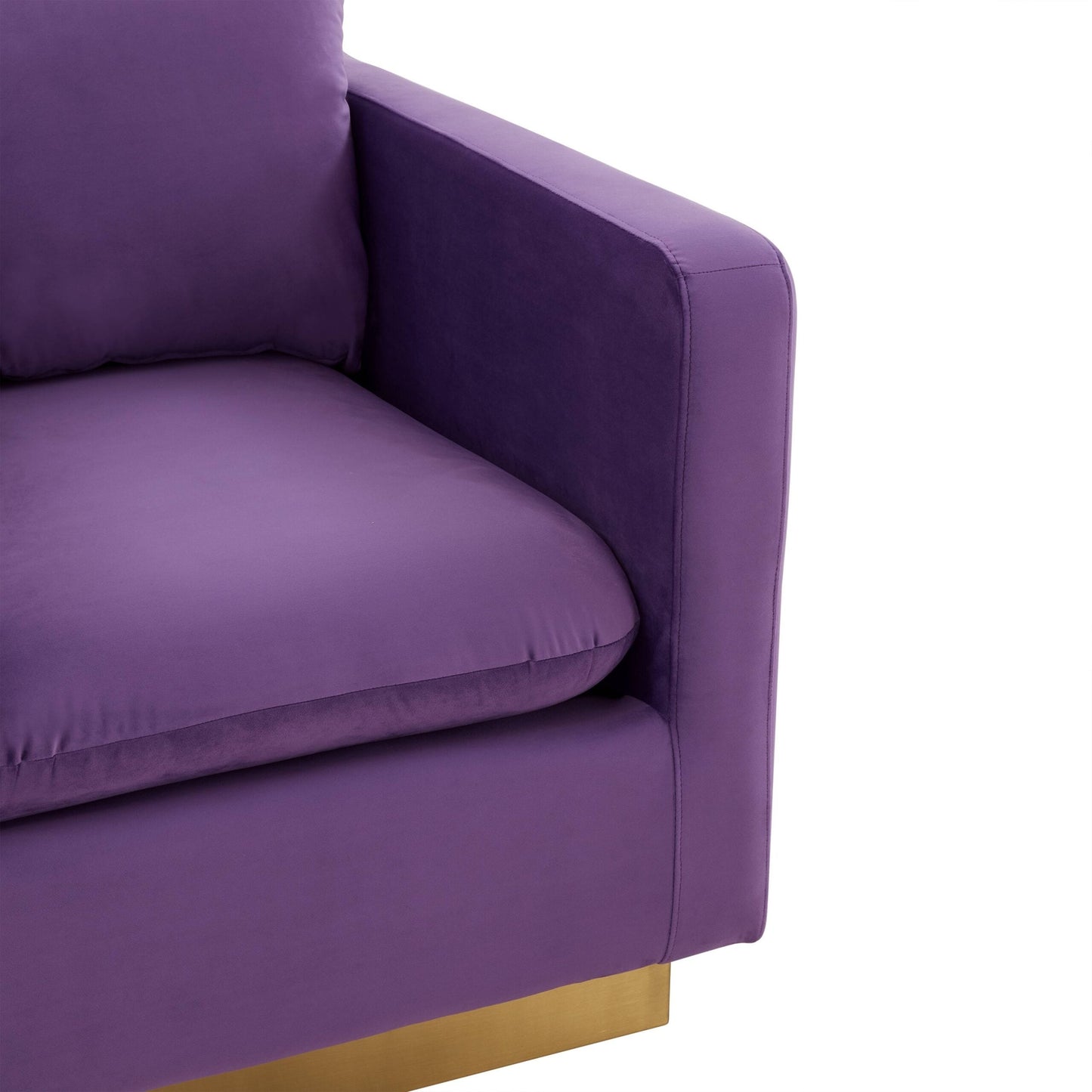 Nervo Velvet Modern Single Seater Sofa, Accent Arm Chair with Gold Stainless Steel Square Base for Living Room & Bedroom - 32.67