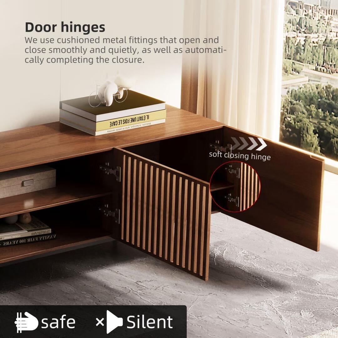 Mid-Century Modern TV-Ständer mit 4 Türen, Aufbewahrungsschränke, passend für Fernseher bis zu 100 Zoll, Entertainment-Center für das Wohnzimmer