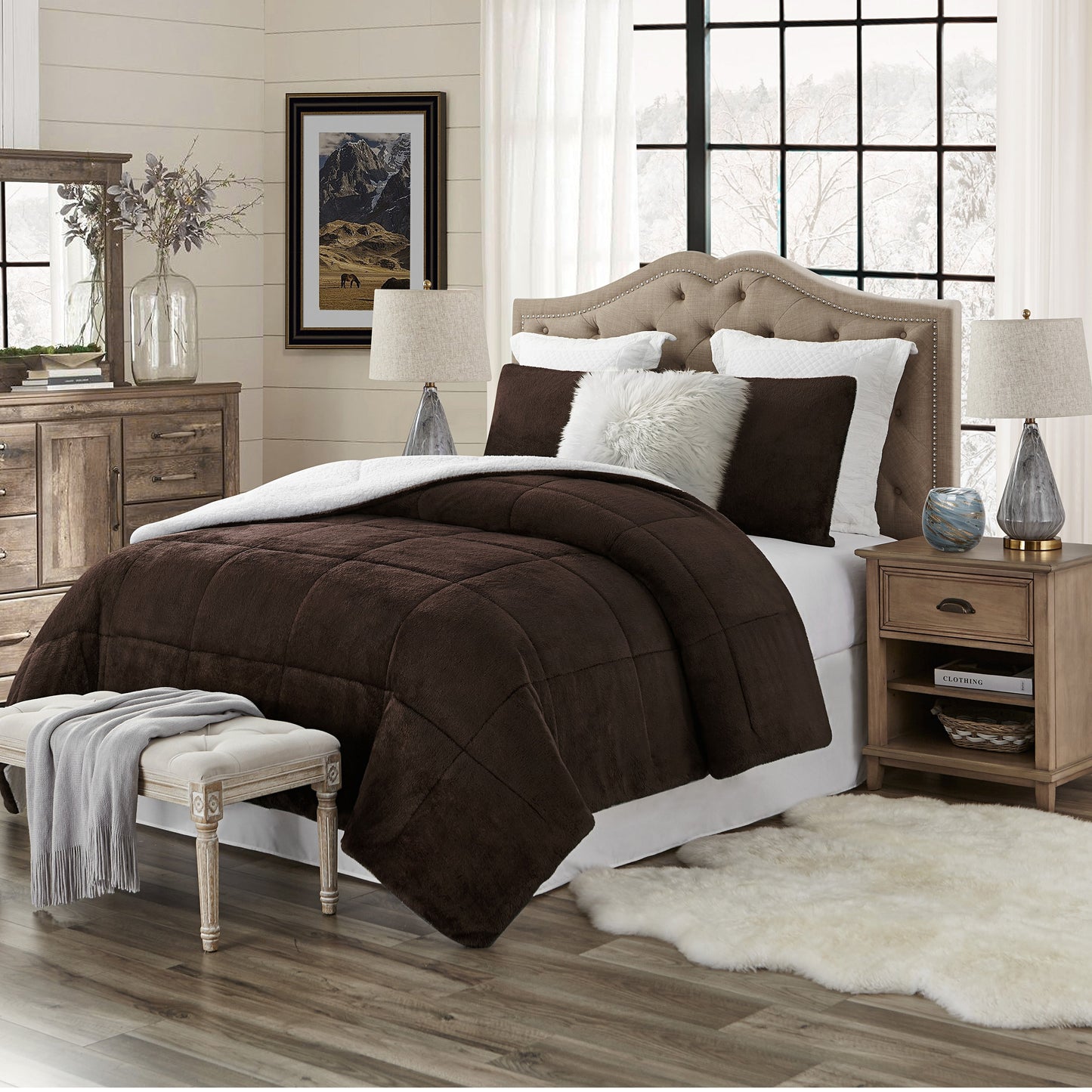 Swift Home Luxuriöses, wendbares Hochflor-Bettdeckenset aus Plüsch und Sherpa