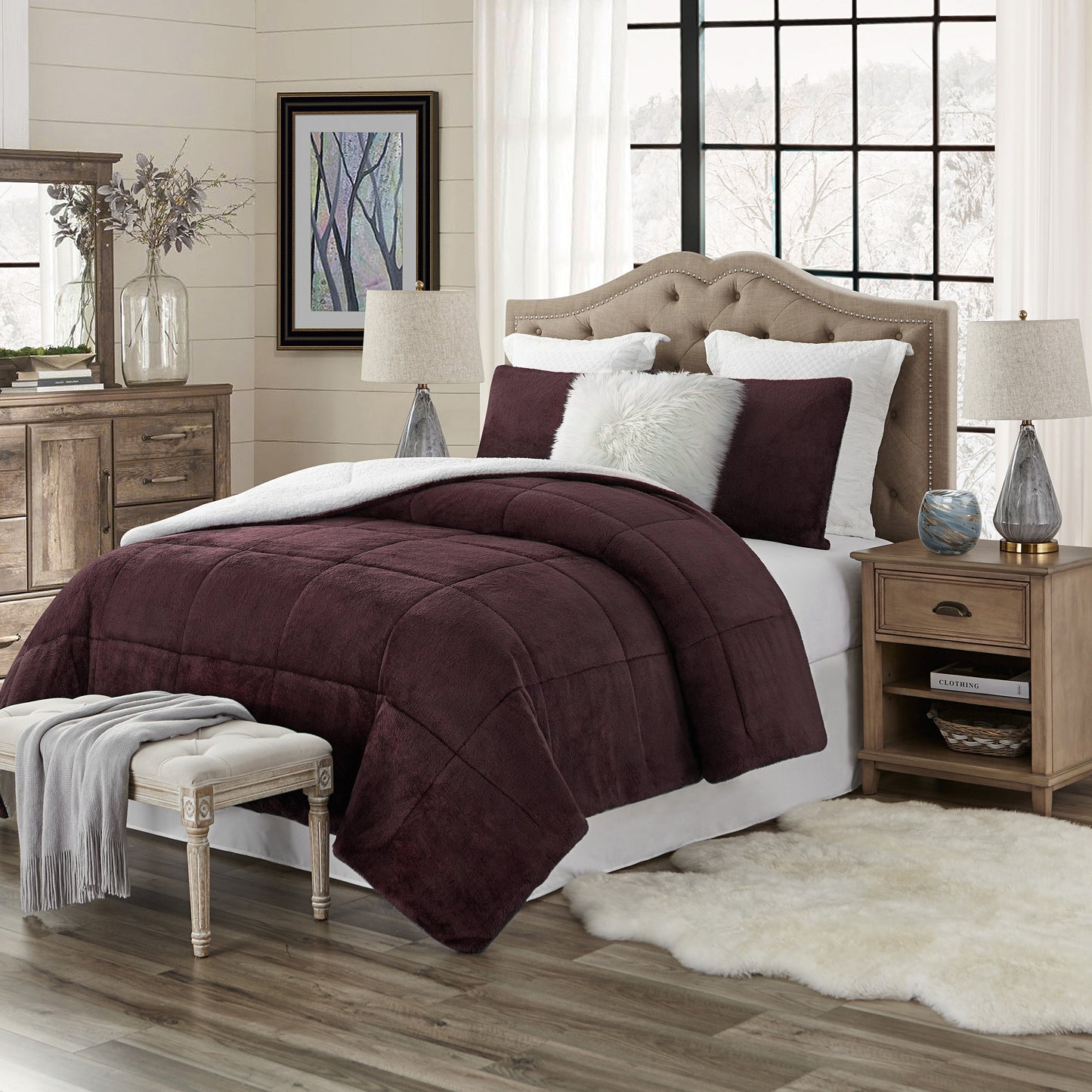 Swift Home Luxuriöses, wendbares Hochflor-Bettdeckenset aus Plüsch und Sherpa