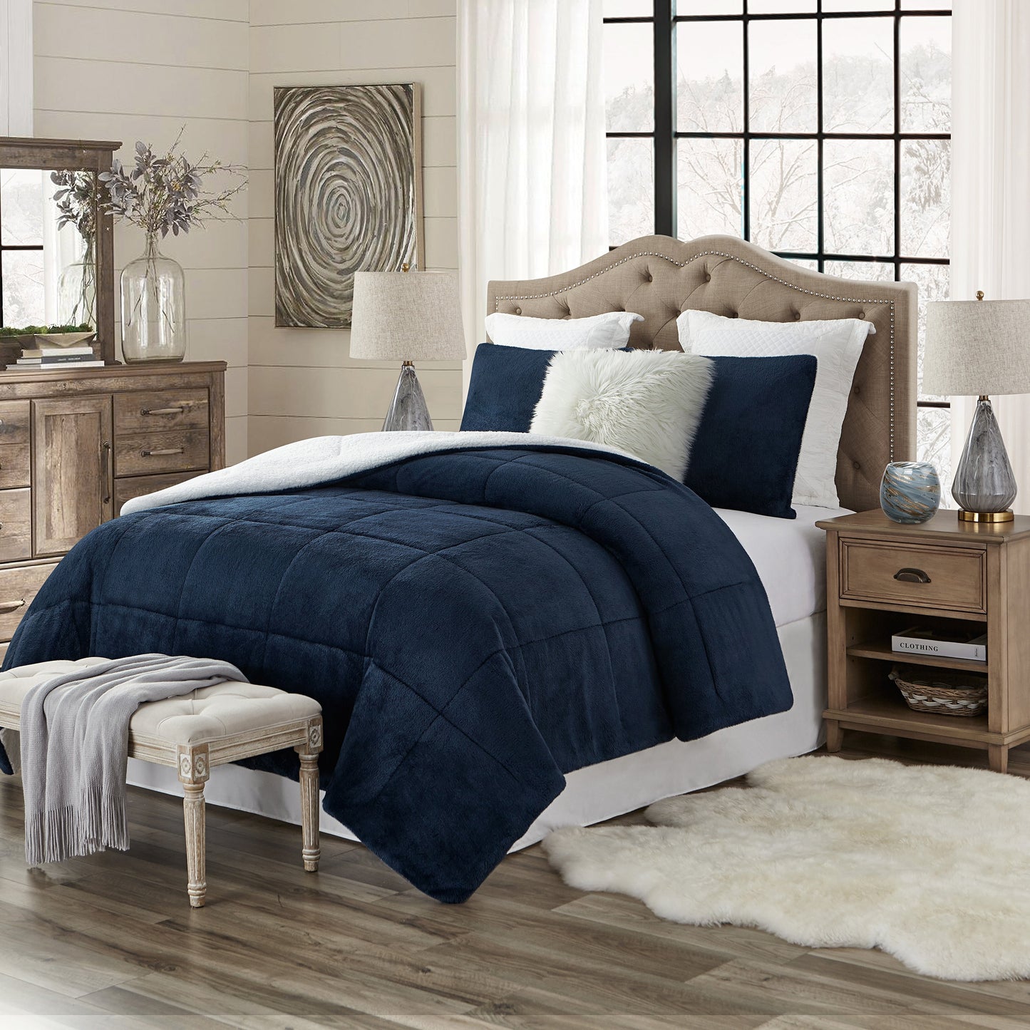 Swift Home Luxuriöses, wendbares Hochflor-Bettdeckenset aus Plüsch und Sherpa