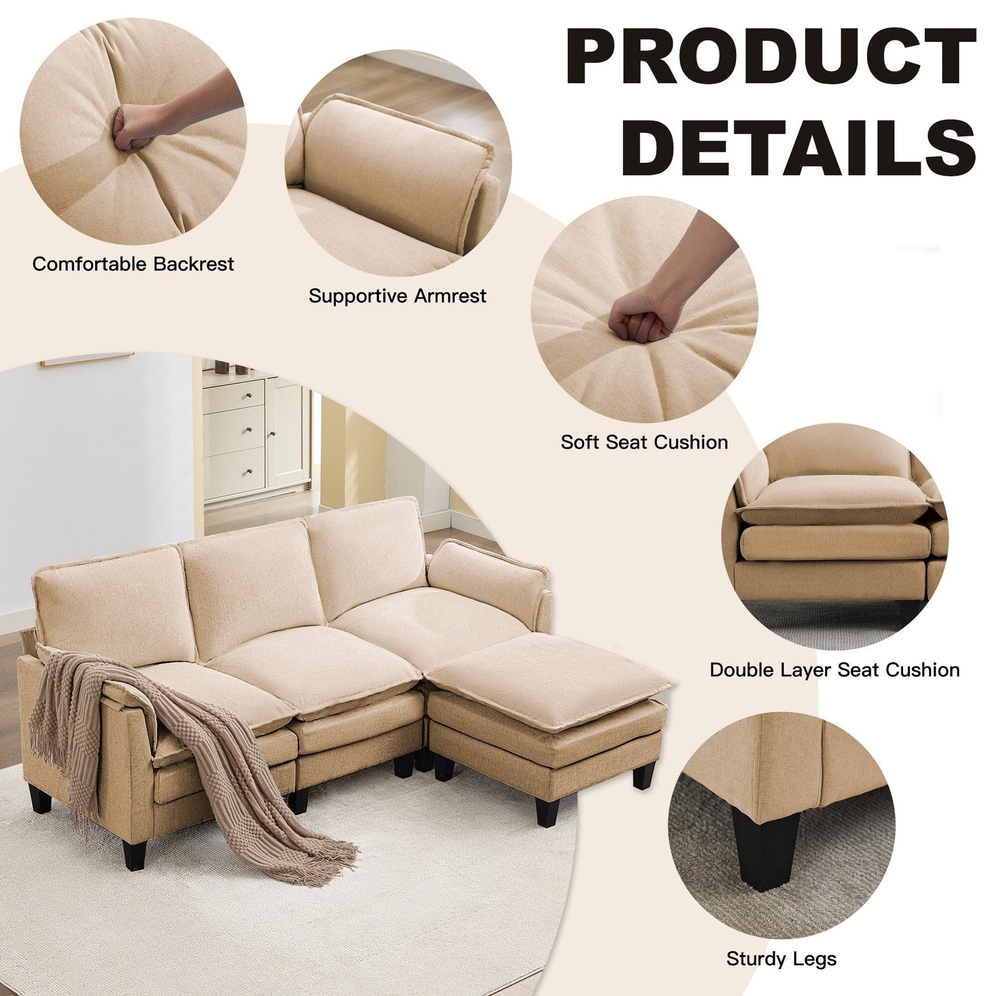 Luxury 3-Seater Sofa & Footstool â?Ultra-Plush, Multi-Room Comfort