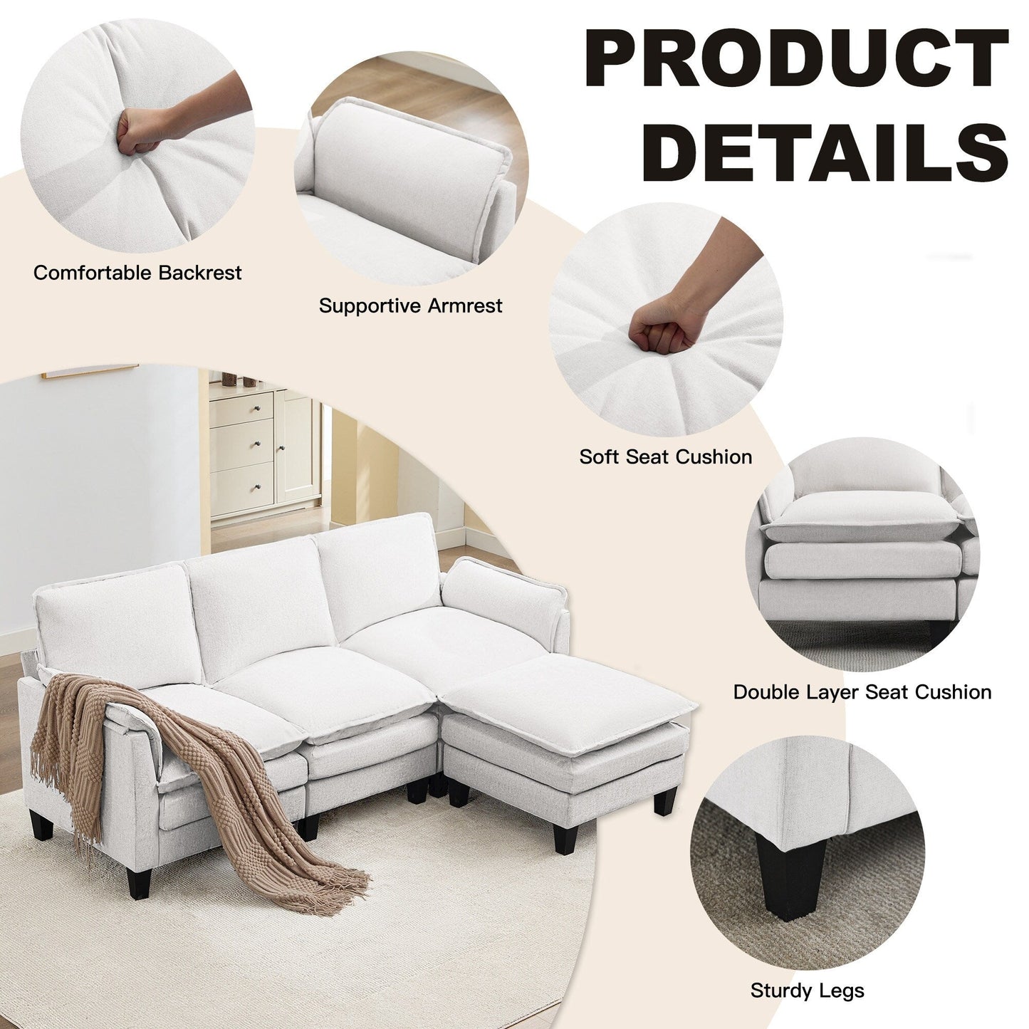 Luxury 3-Seater Sofa & Footstool â?Ultra-Plush, Multi-Room Comfort