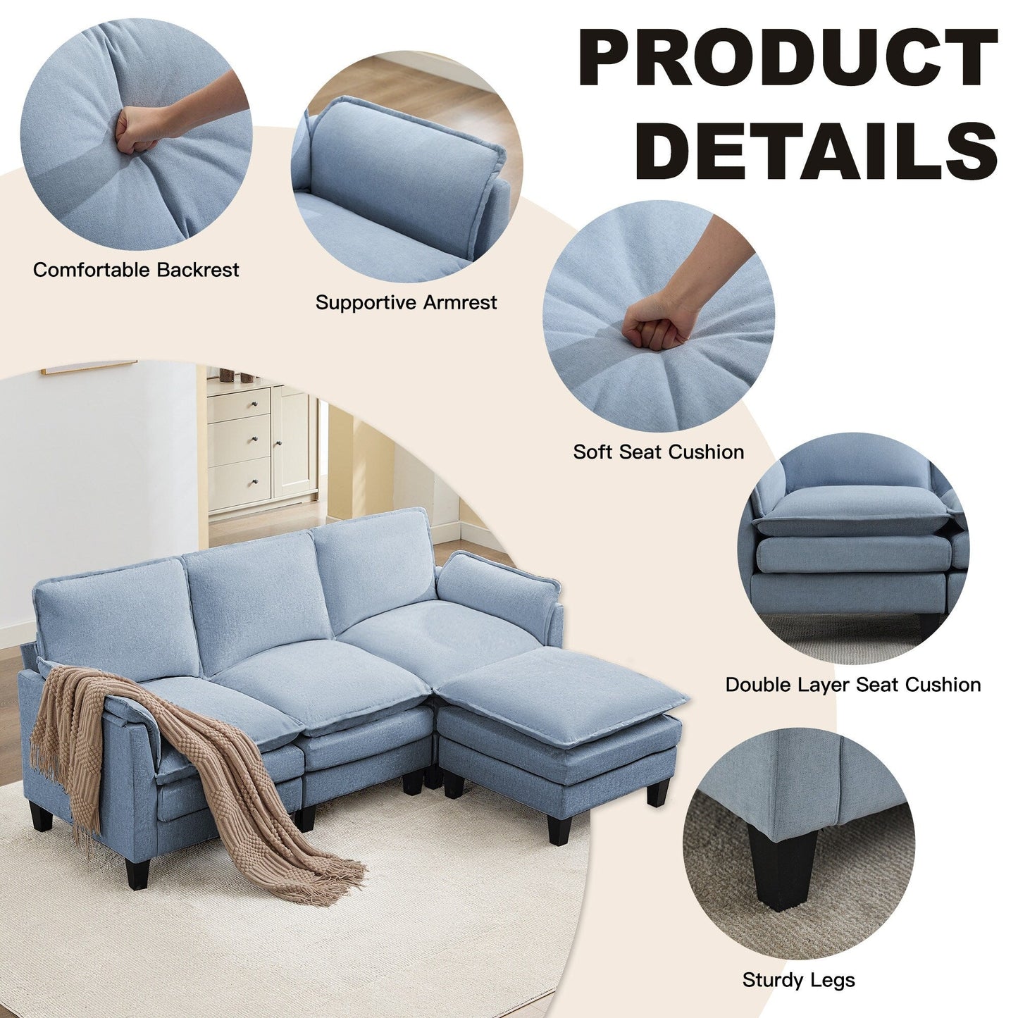 Luxury 3-Seater Sofa & Footstool â?Ultra-Plush, Multi-Room Comfort