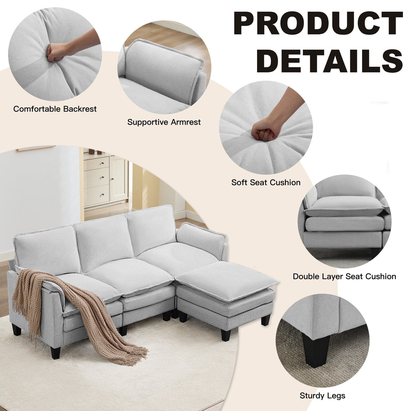 Luxury 3-Seater Sofa & Footstool â?Ultra-Plush, Multi-Room Comfort