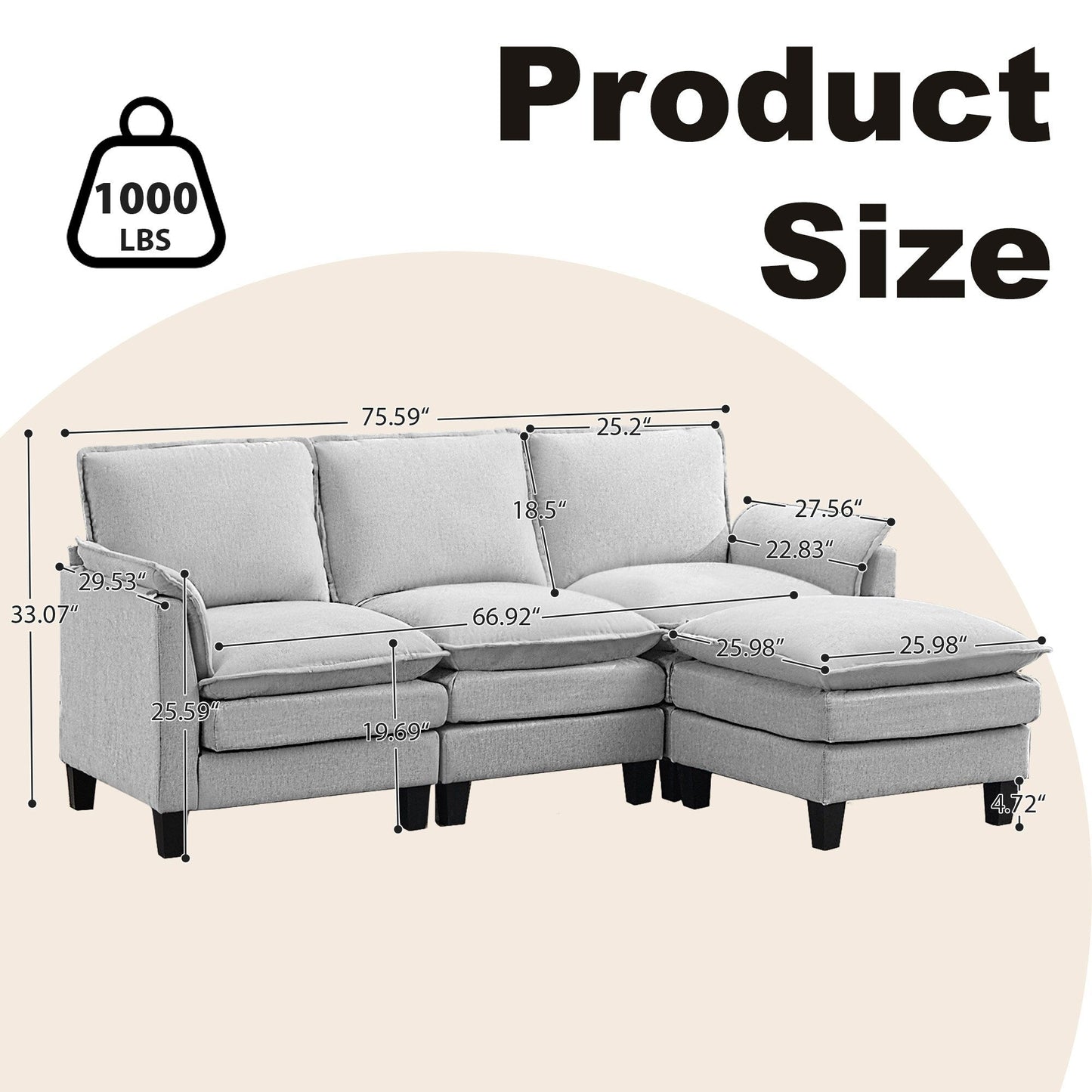 Luxury 3-Seater Sofa & Footstool â?Ultra-Plush, Multi-Room Comfort