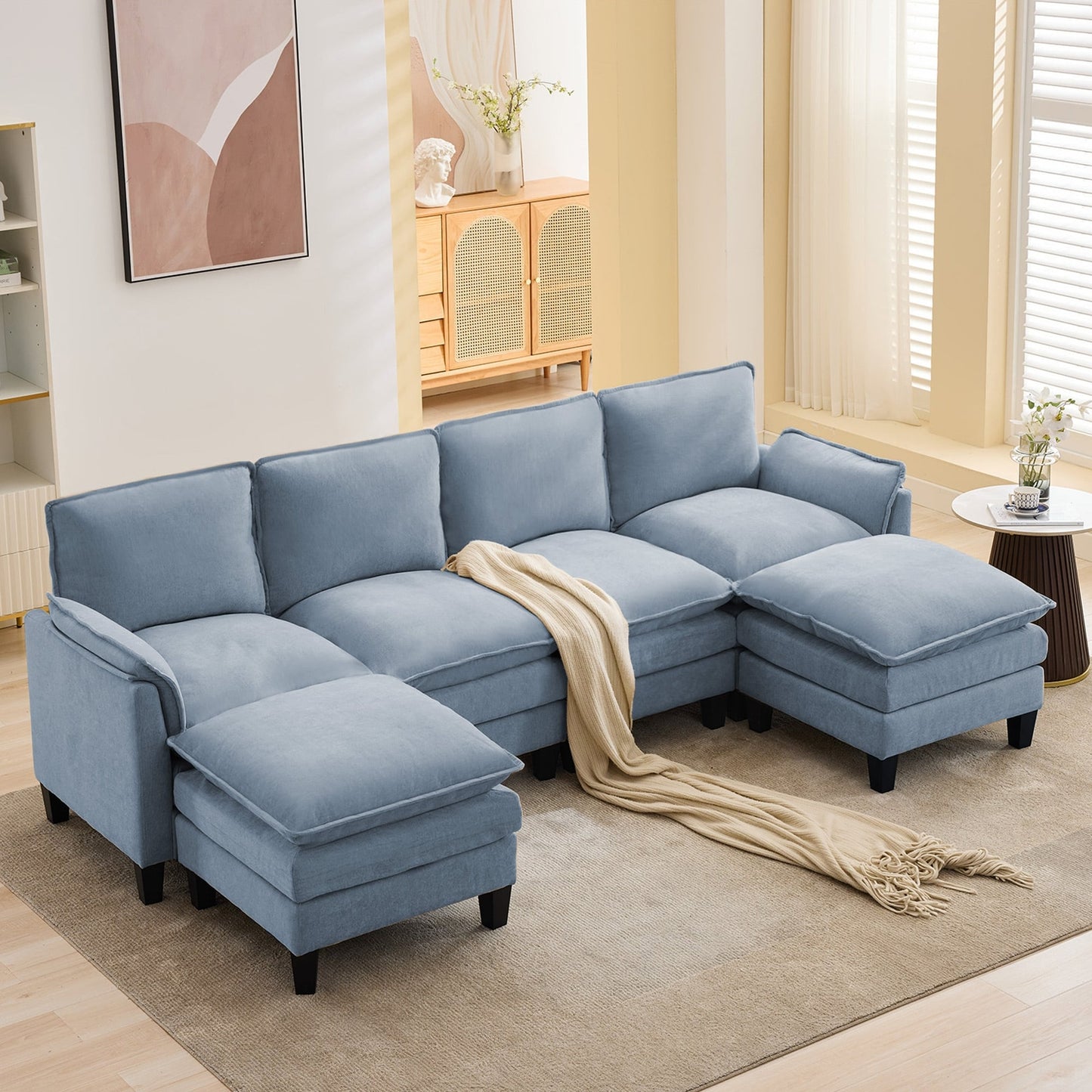 Luxury 4-Seater Sofa & Footstool â?Ultra-Plush, Multi-Room Comfort