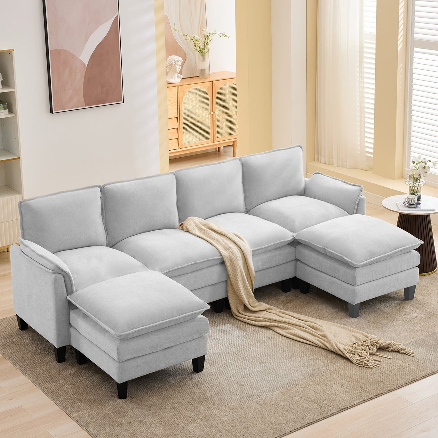Luxury 4-Seater Sofa & Footstool â?Ultra-Plush, Multi-Room Comfort