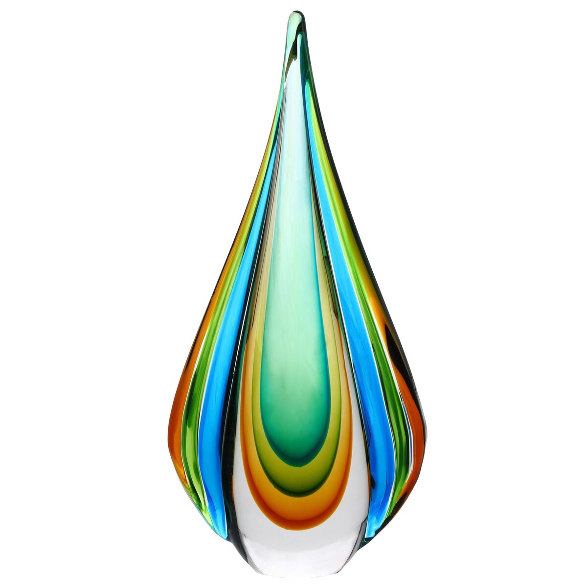 Luxury Lane, mundgeblasene Sommerso-Kunstglas-Skulptur in Tropfenform, grüne Flamme, 25,4–45,7 cm hoch