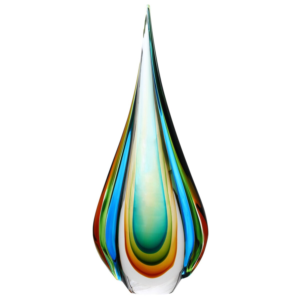 Luxury Lane, mundgeblasene Sommerso-Kunstglas-Skulptur in Tropfenform, grüne Flamme, 25,4–45,7 cm hoch