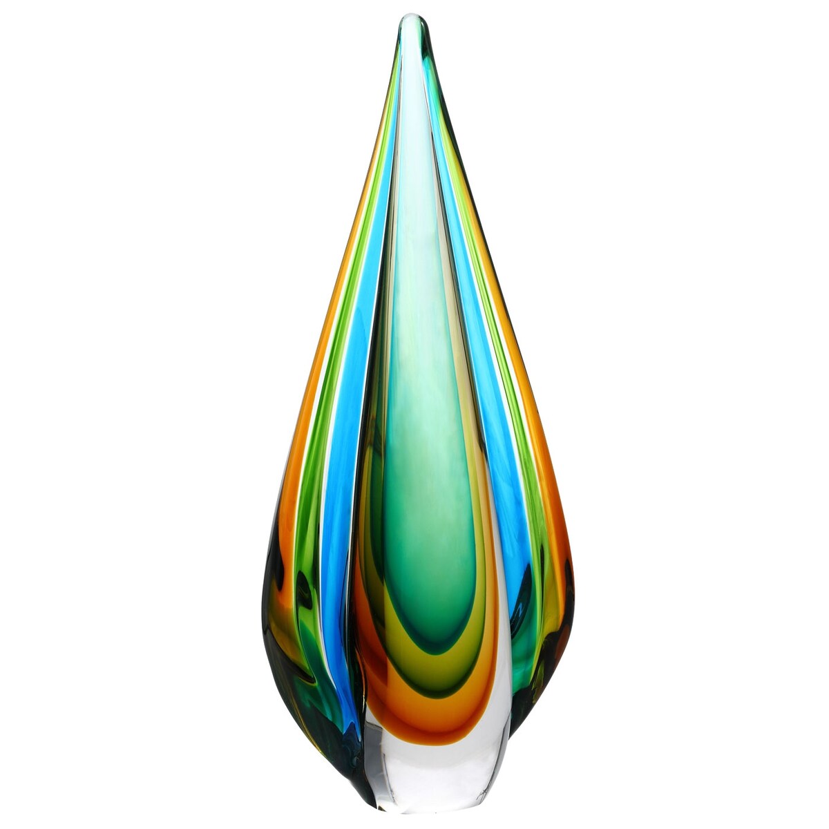 Luxury Lane, mundgeblasene Sommerso-Kunstglas-Skulptur in Tropfenform, grüne Flamme, 25,4–45,7 cm hoch