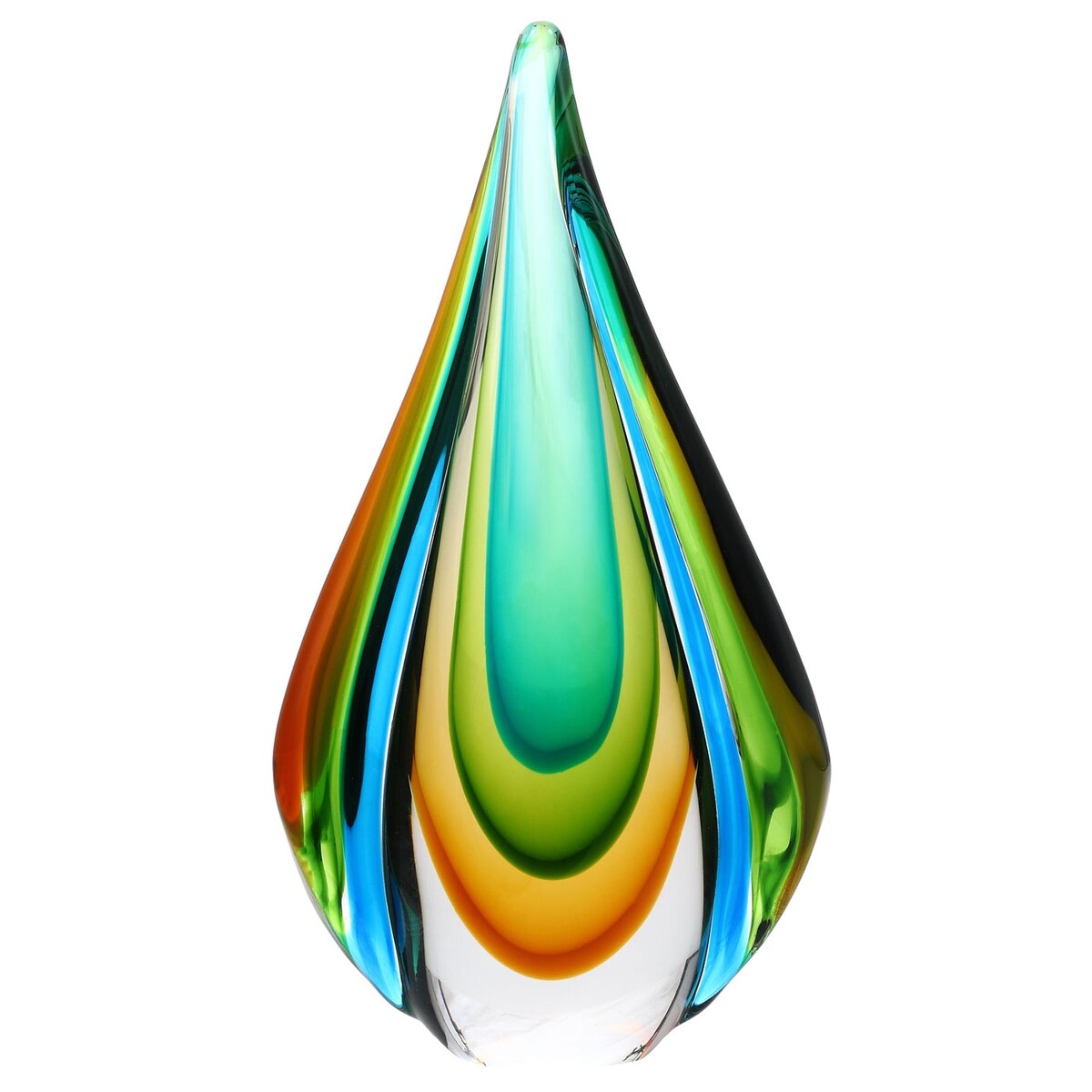 Luxury Lane, mundgeblasene Sommerso-Kunstglas-Skulptur in Tropfenform, grüne Flamme, 25,4–45,7 cm hoch