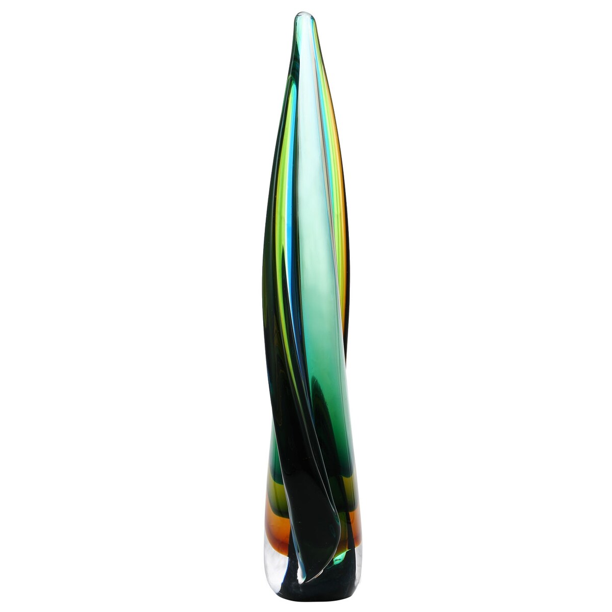 Luxury Lane, mundgeblasene Sommerso-Kunstglas-Skulptur in Tropfenform, grüne Flamme, 25,4–45,7 cm hoch