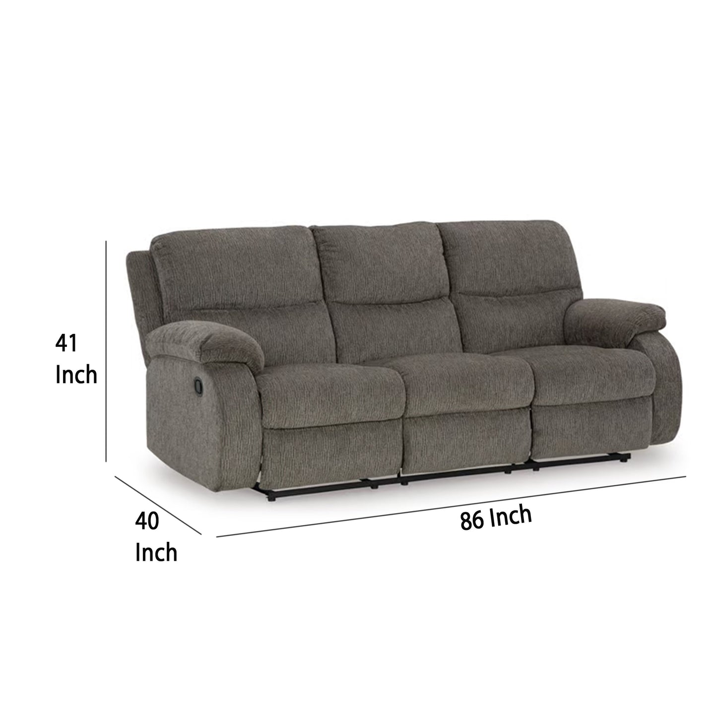 Lyla Manual Recliner Sofa with Bustle Back, Gray Polyester 86 Inch