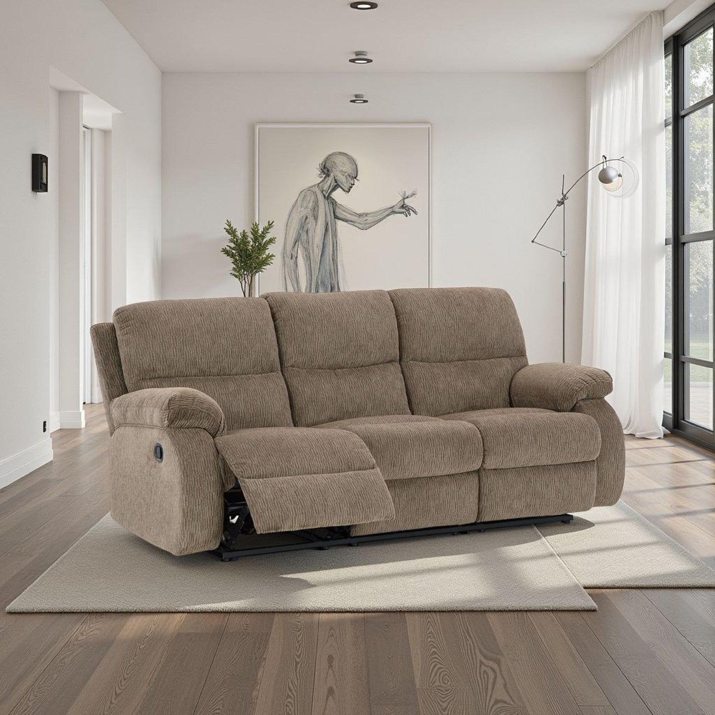Lyla Manual Recliner Sofa, Bustle Back, Oak Brown Polyester 86 Inch