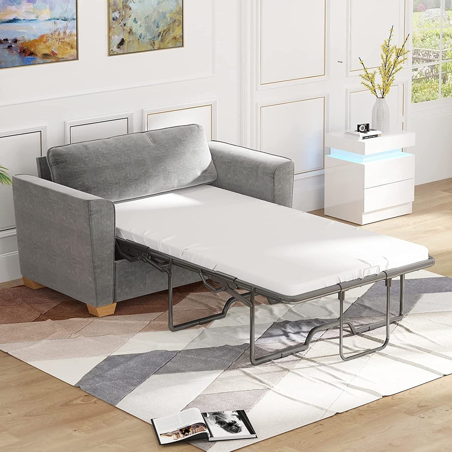 Mixoy Modern Pull Out Sofa Bed,Velvet Sleeper Loveseat Couch Bed