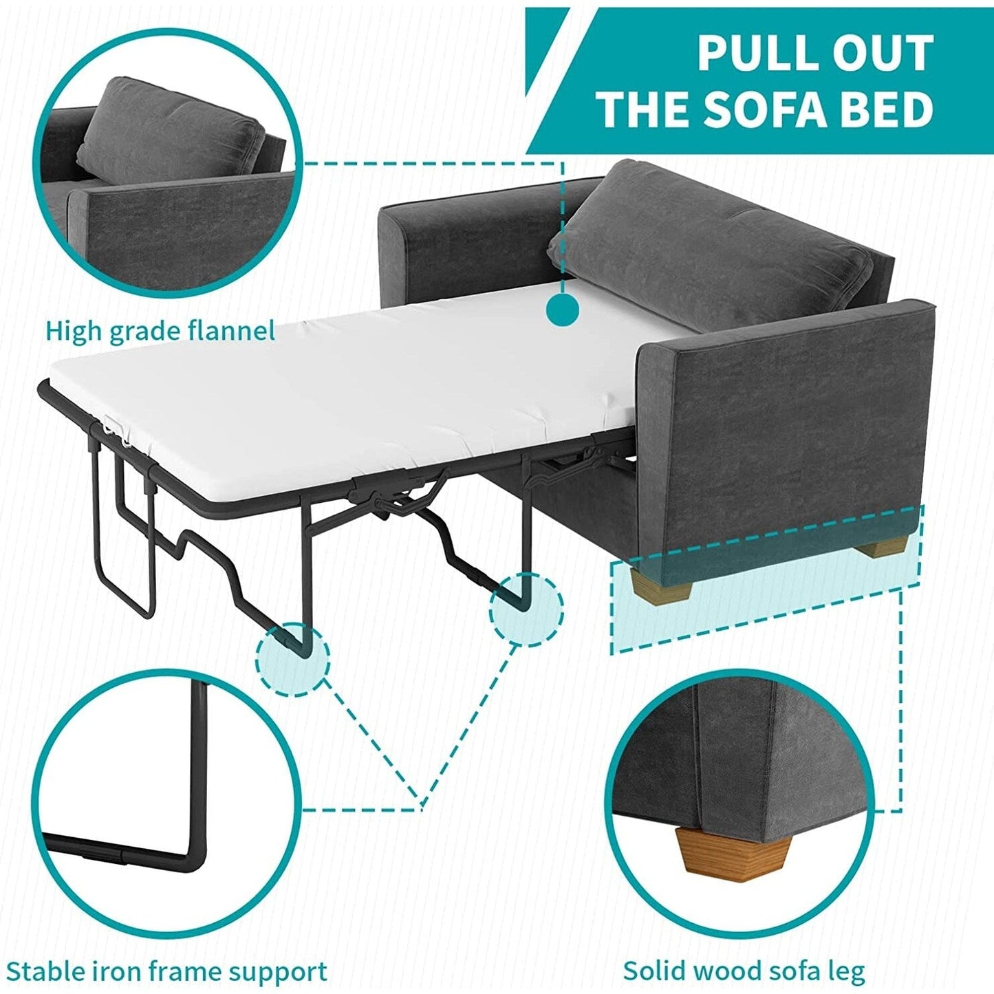 Mixoy Modern Pull Out Sofa Bed,Velvet Sleeper Loveseat Couch Bed