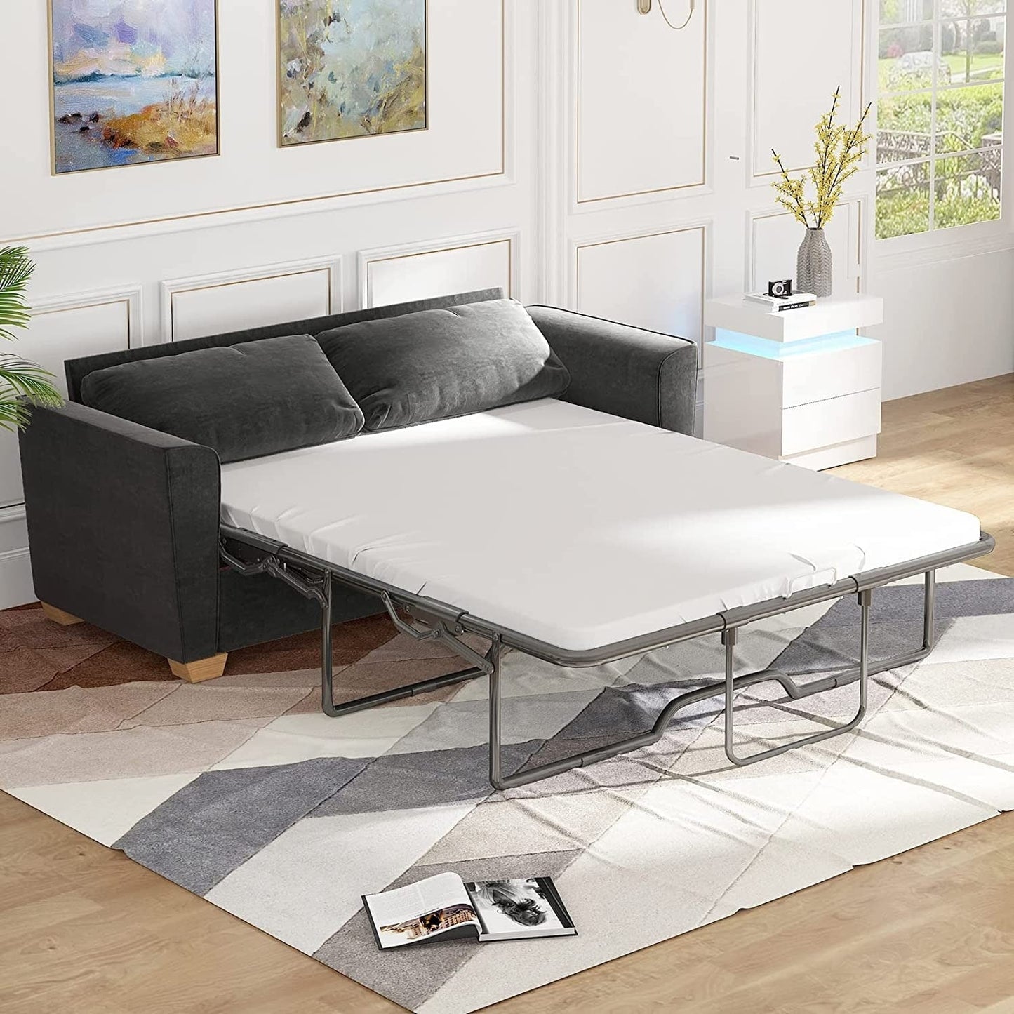 Mixoy Modern Pull Out Sofa Bed,Velvet Sleeper Loveseat Couch Bed