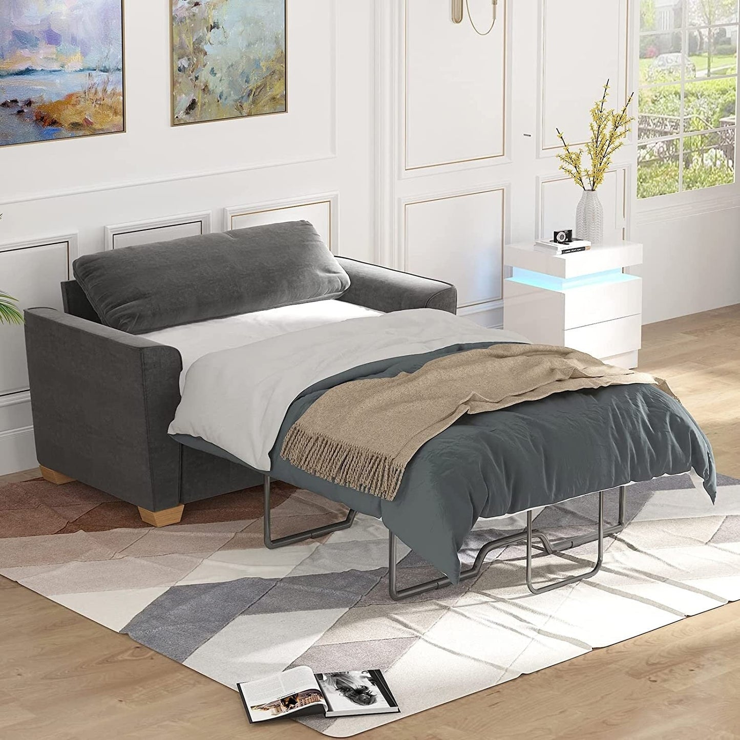 Mixoy Modern Pull Out Sofa Bed,Velvet Sleeper Loveseat Couch Bed