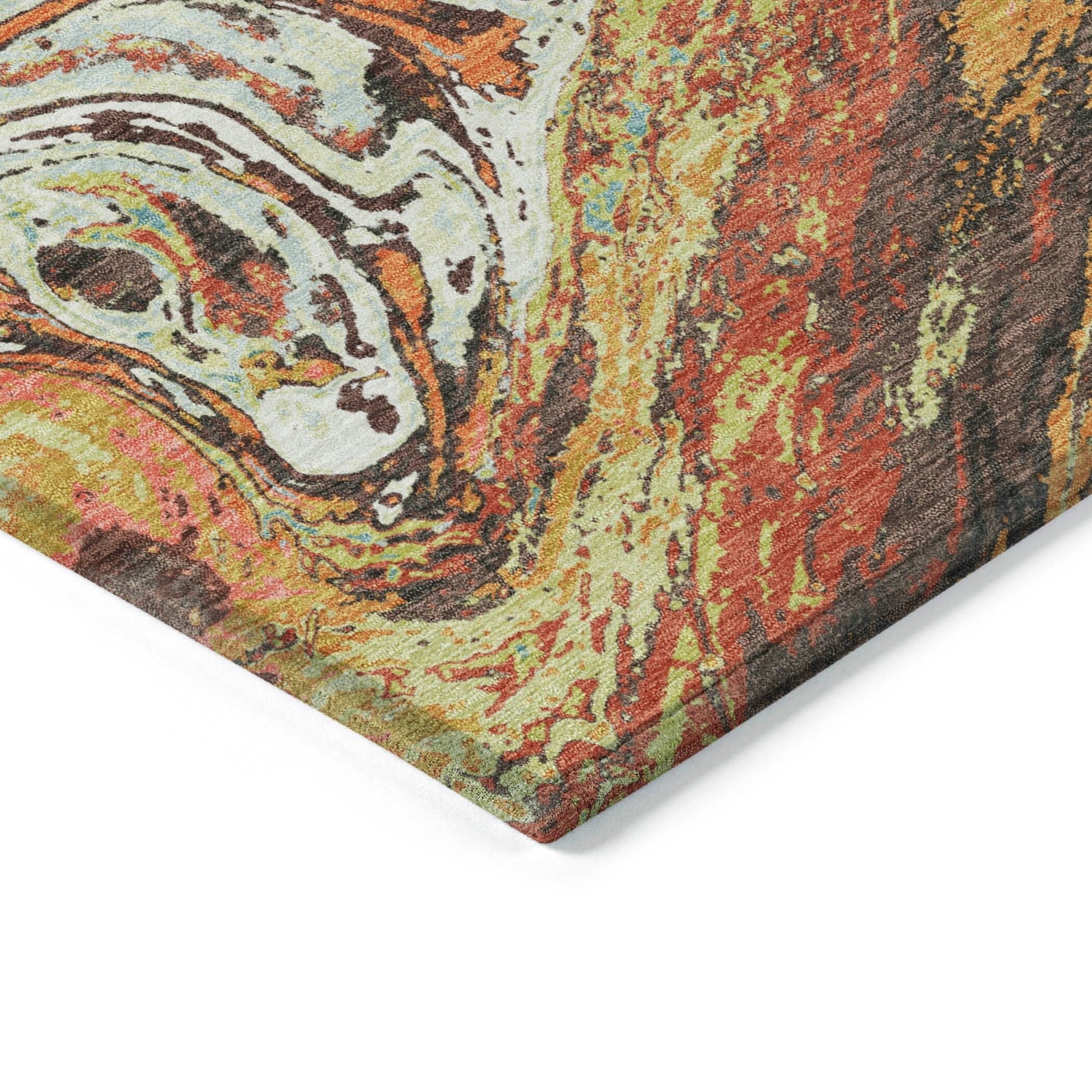 Machine Washable Indoor/ Outdoor Abstract Brushstroke Chantille Rug