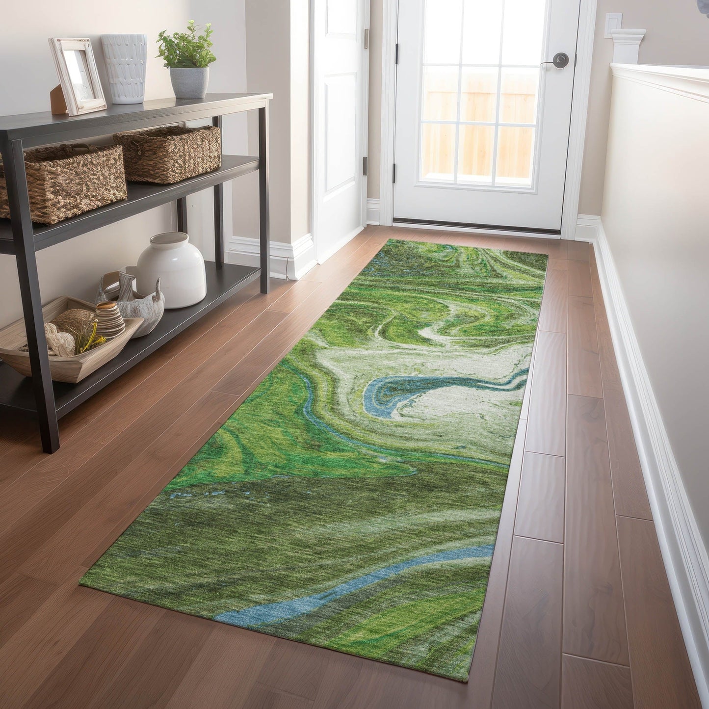 Machine Washable Indoor/ Outdoor Abstract Brushstroke Chantille Rug