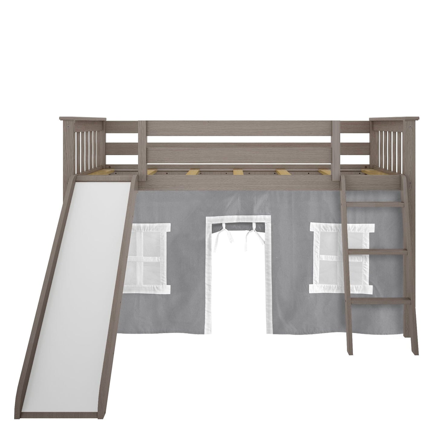 Max and Lily Twin Low Loft mit Rutsche und Vorhängen