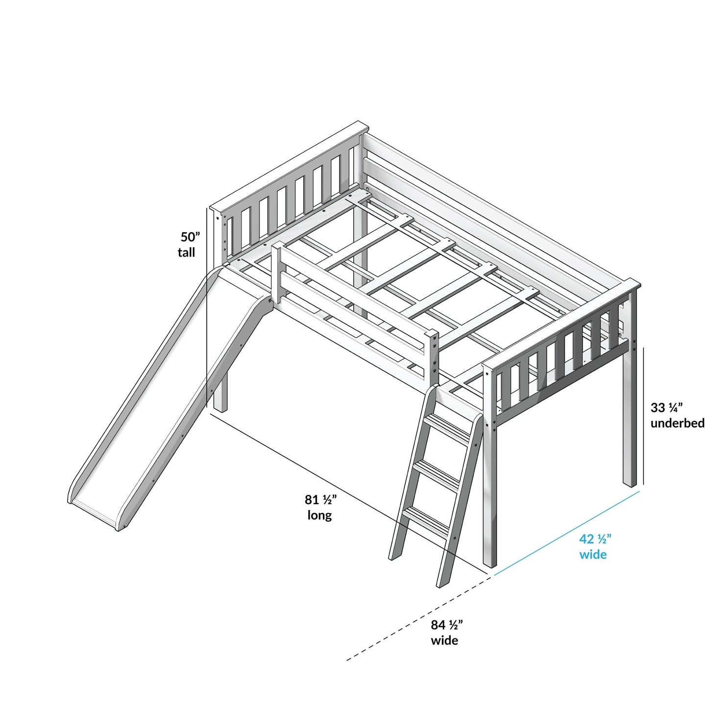 Max and Lily Twin Low Loft mit Rutsche und Vorhängen