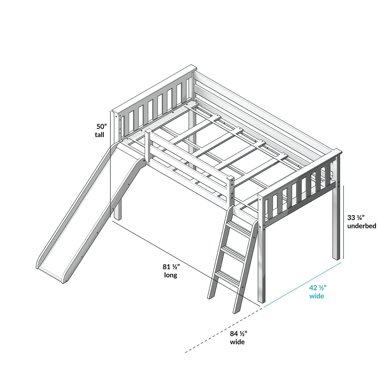 Max and Lily Twin Low Loft mit Rutsche und Vorhängen