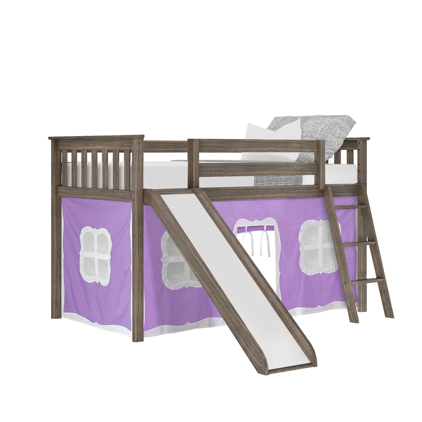 Max and Lily Twin Low Loft mit Rutsche und Vorhängen