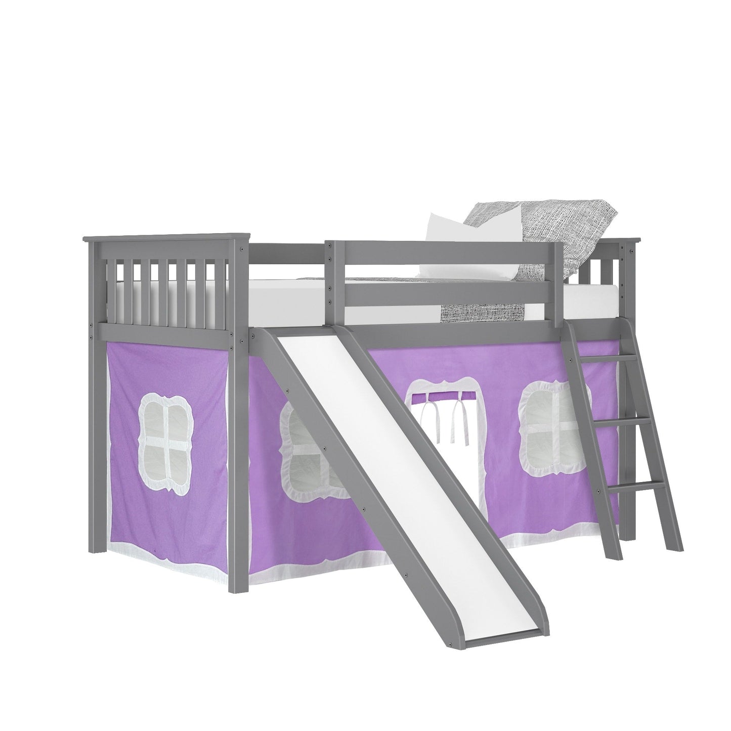 Max and Lily Twin Low Loft mit Rutsche und Vorhängen