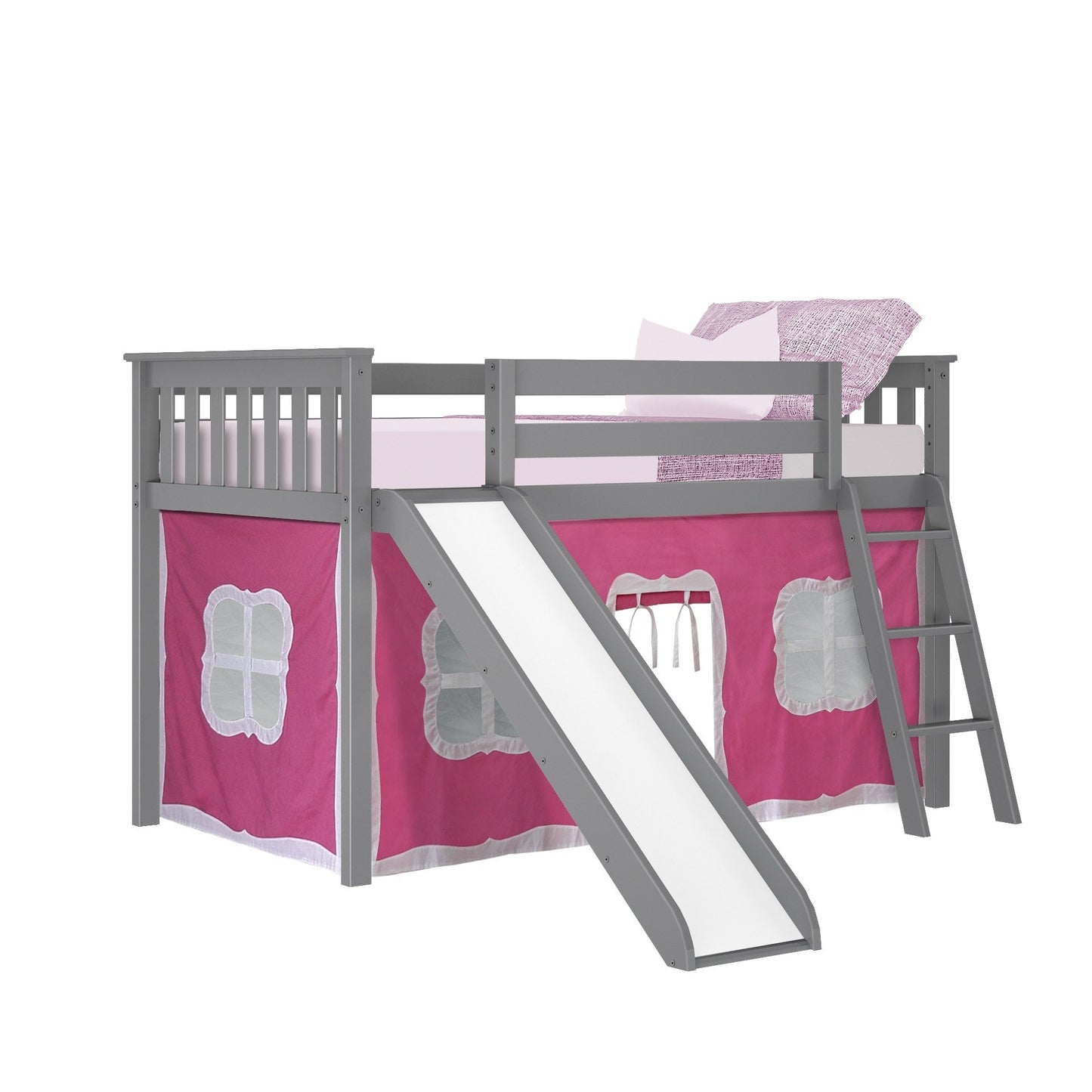 Max and Lily Twin Low Loft mit Rutsche und Vorhängen