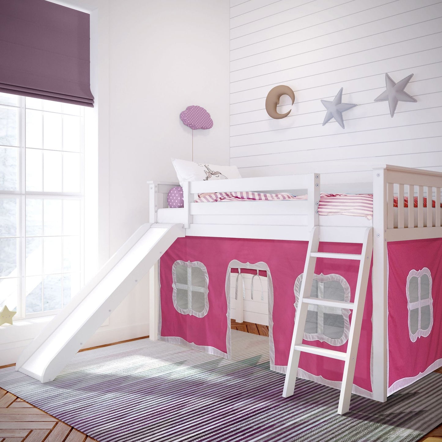 Max and Lily Twin Low Loft mit Rutsche und Vorhängen