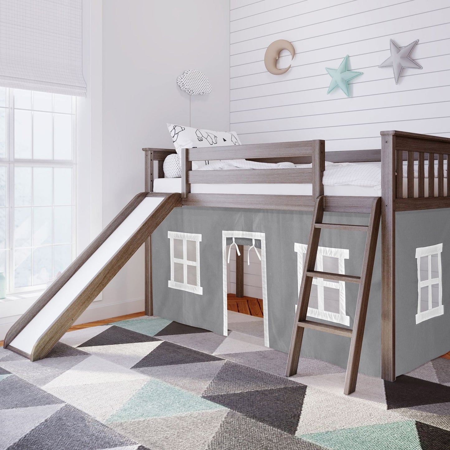 Max and Lily Twin Low Loft mit Rutsche und Vorhängen