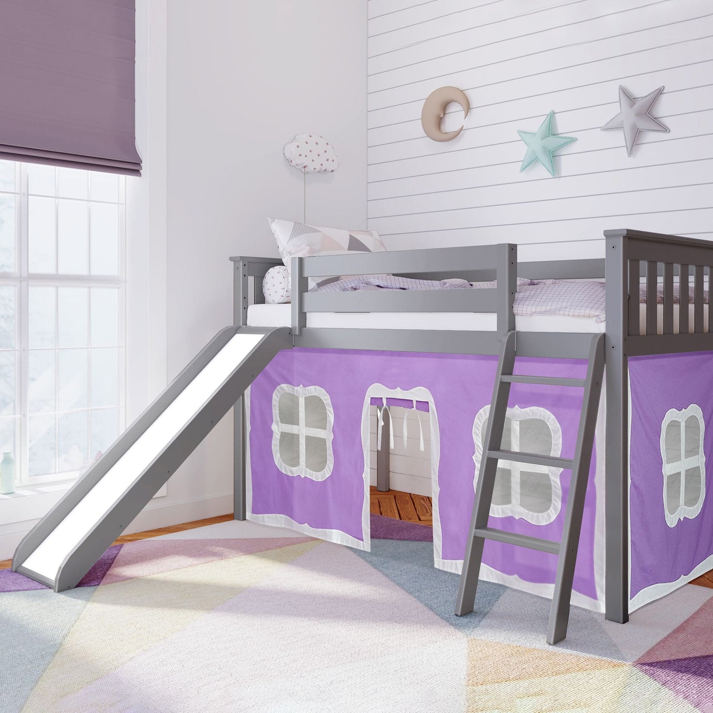 Max and Lily Twin Low Loft mit Rutsche und Vorhängen