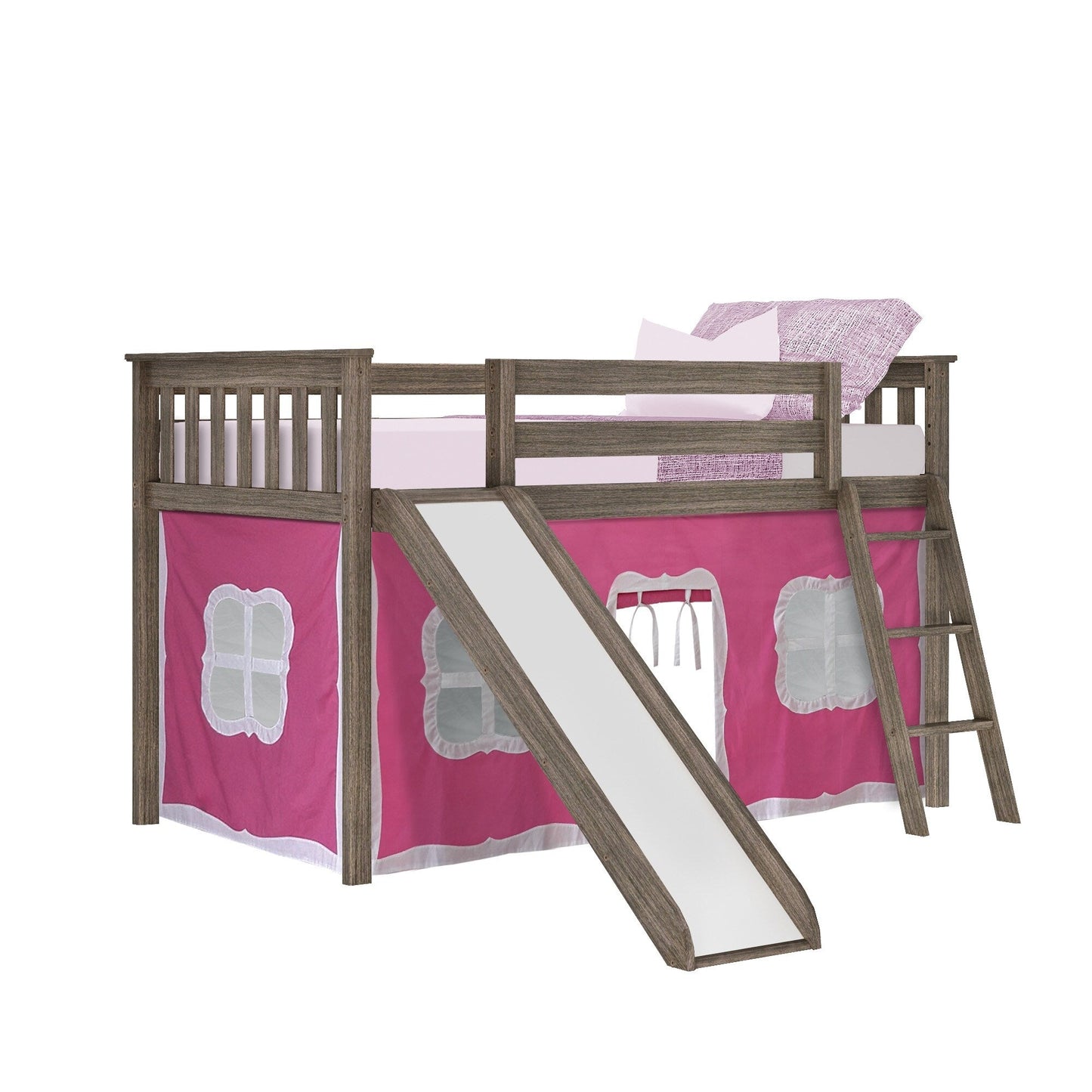 Max and Lily Twin Low Loft mit Rutsche und Vorhängen