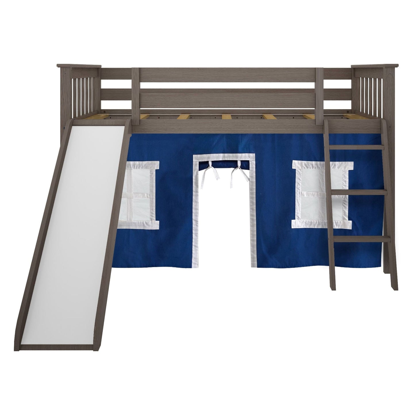 Max and Lily Twin Low Loft mit Rutsche und Vorhängen