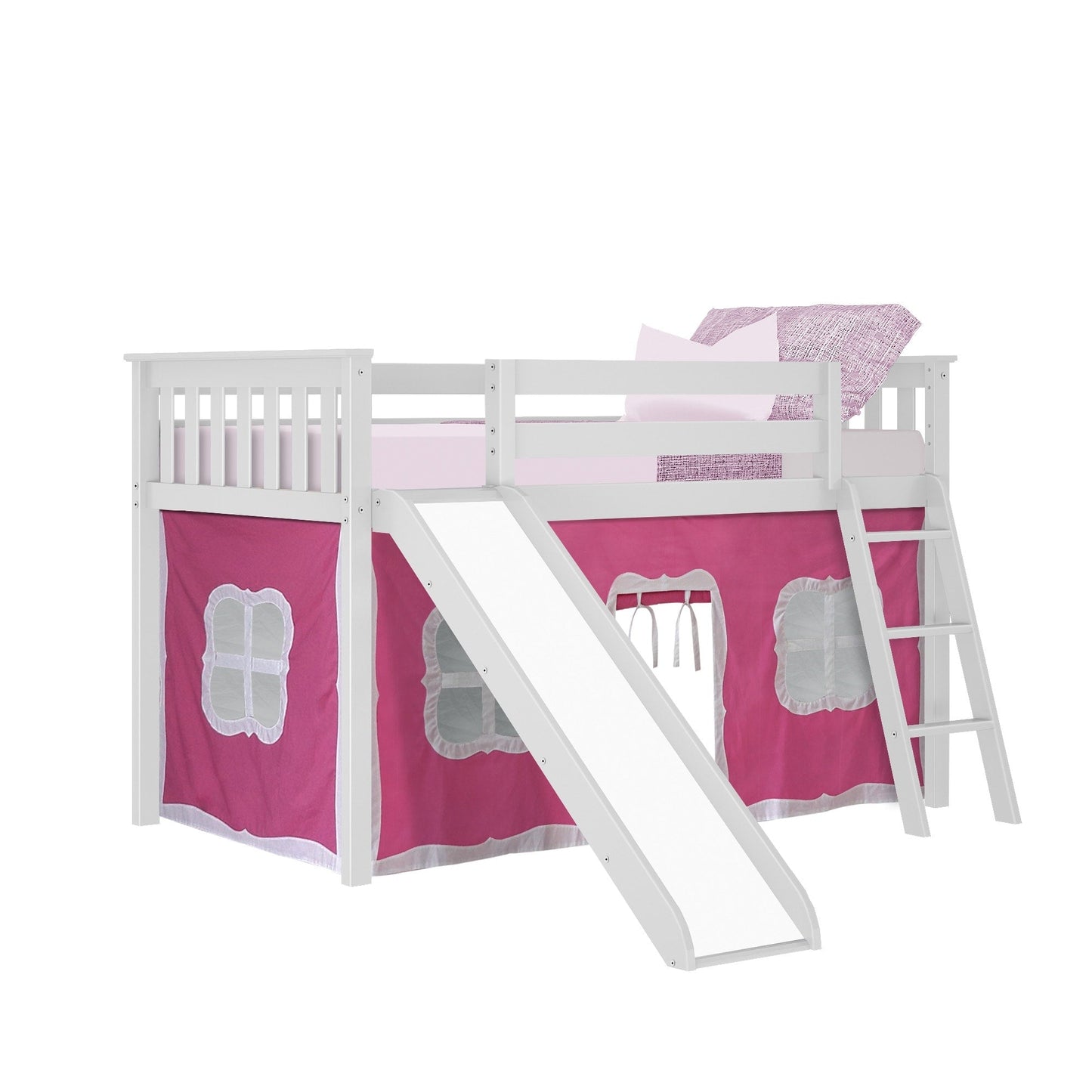 Max and Lily Twin Low Loft mit Rutsche und Vorhängen