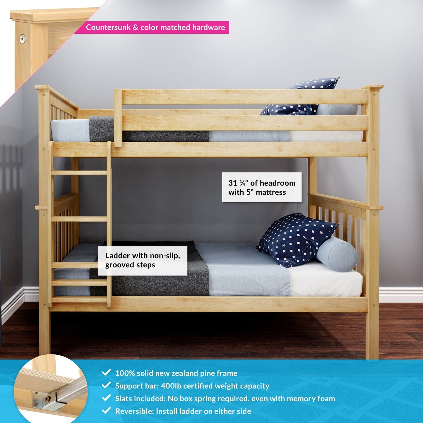 Max and Lily Twin über Twin Etagenbett aus Massivholz