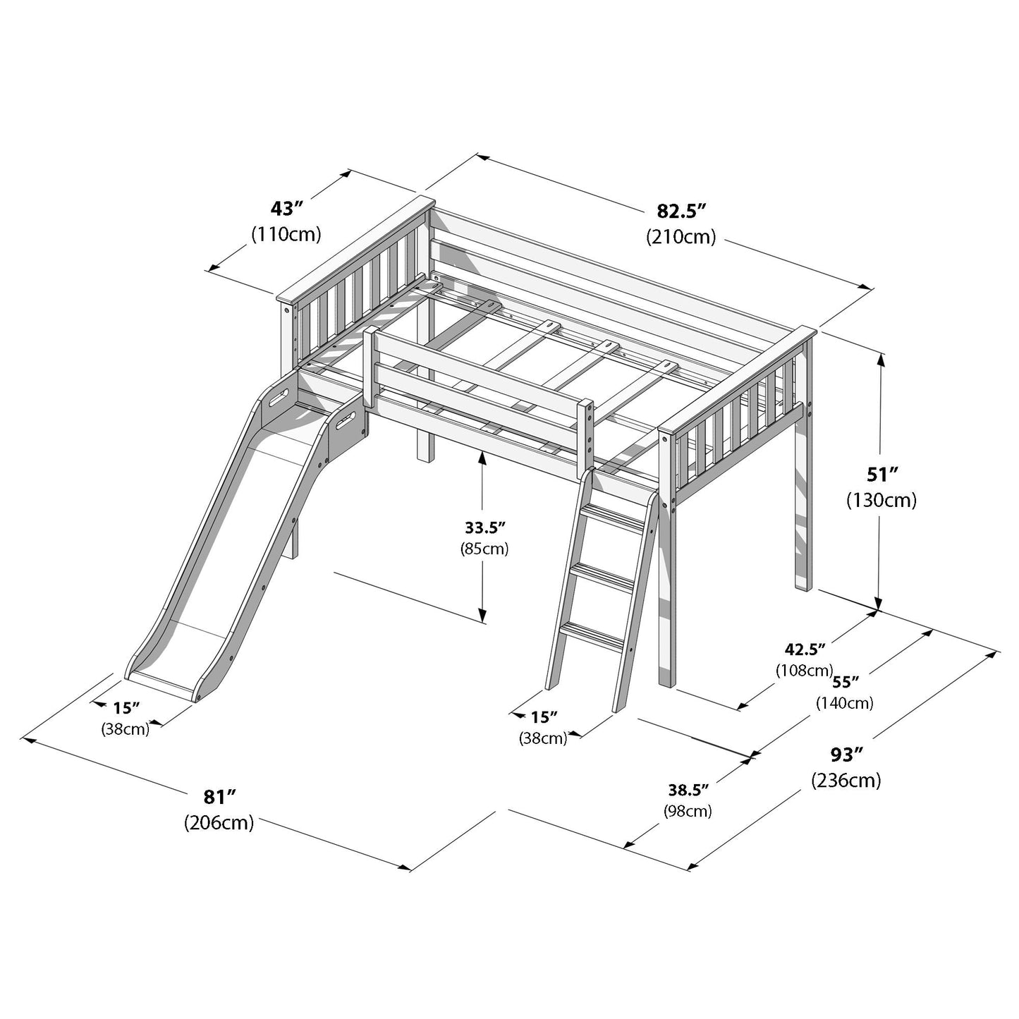 Max and Lily Classic Twin-Size Low Loft mit Easy Slide