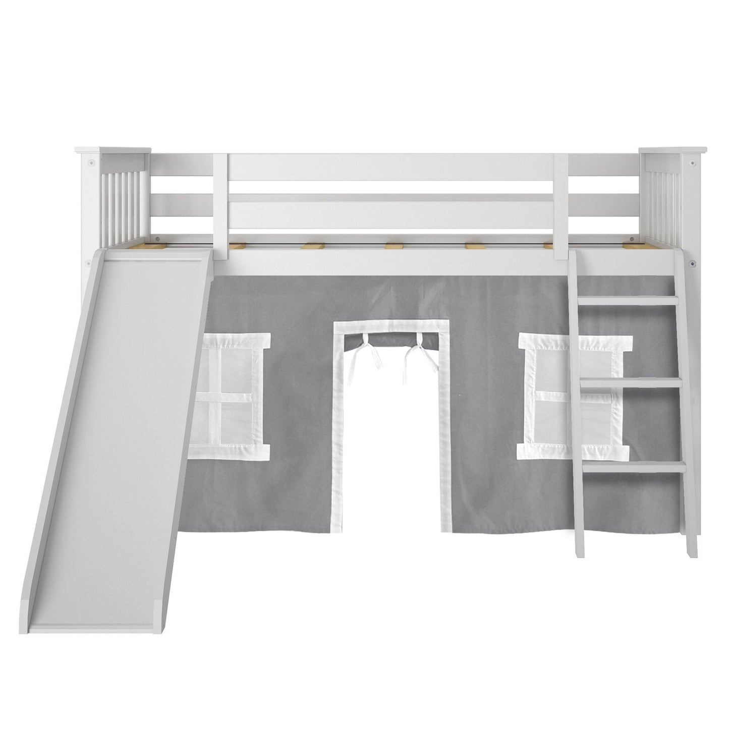 Max and Lily Twin Low Loft mit Rutsche und Vorhängen