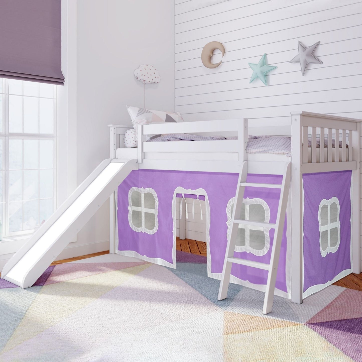 Max and Lily Twin Low Loft mit Rutsche und Vorhängen
