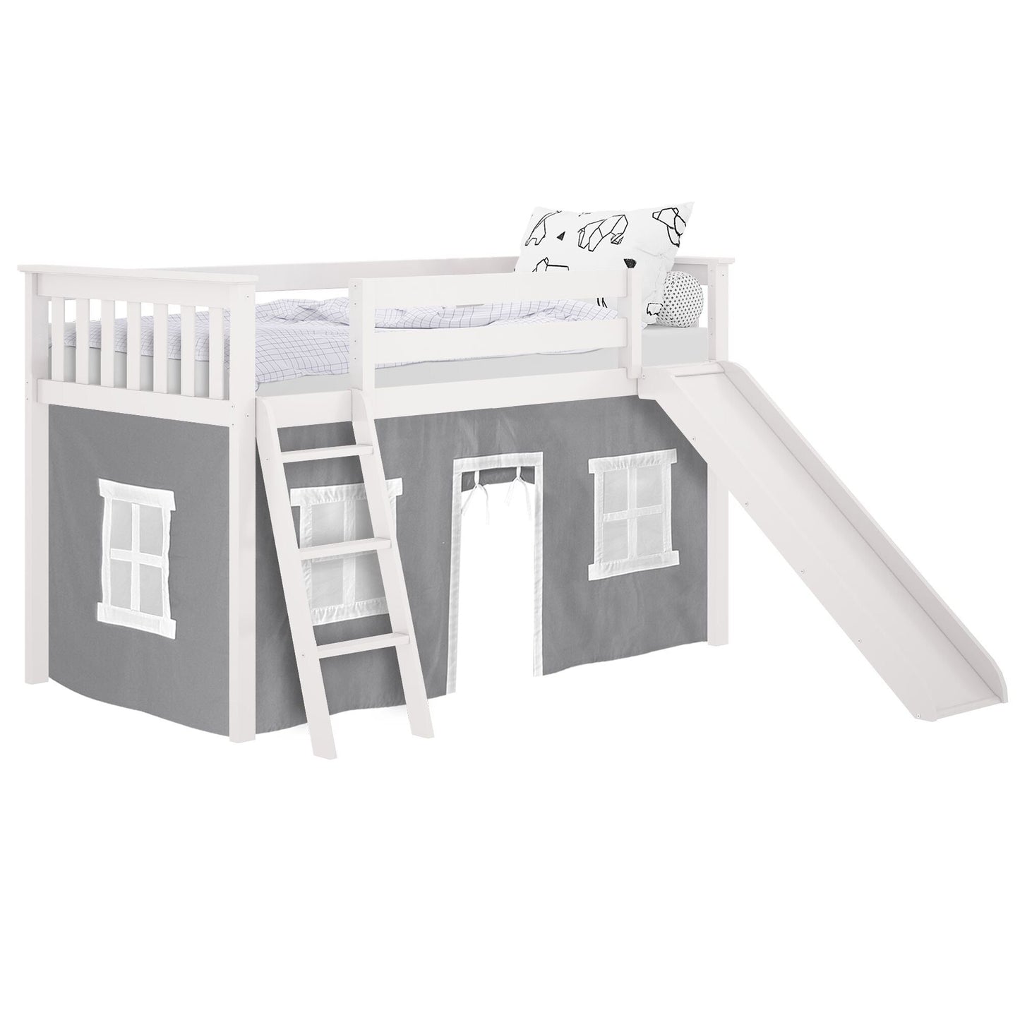 Max and Lily Twin Low Loft mit Rutsche und Vorhängen