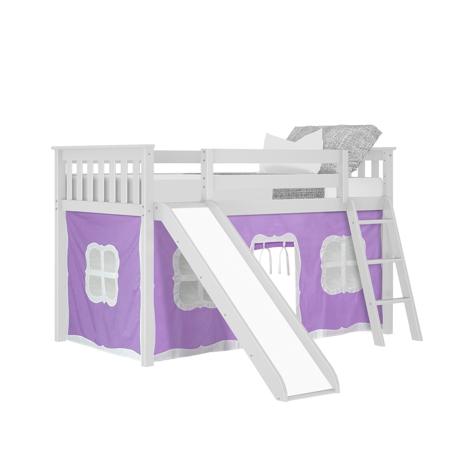 Max and Lily Twin Low Loft mit Rutsche und Vorhängen
