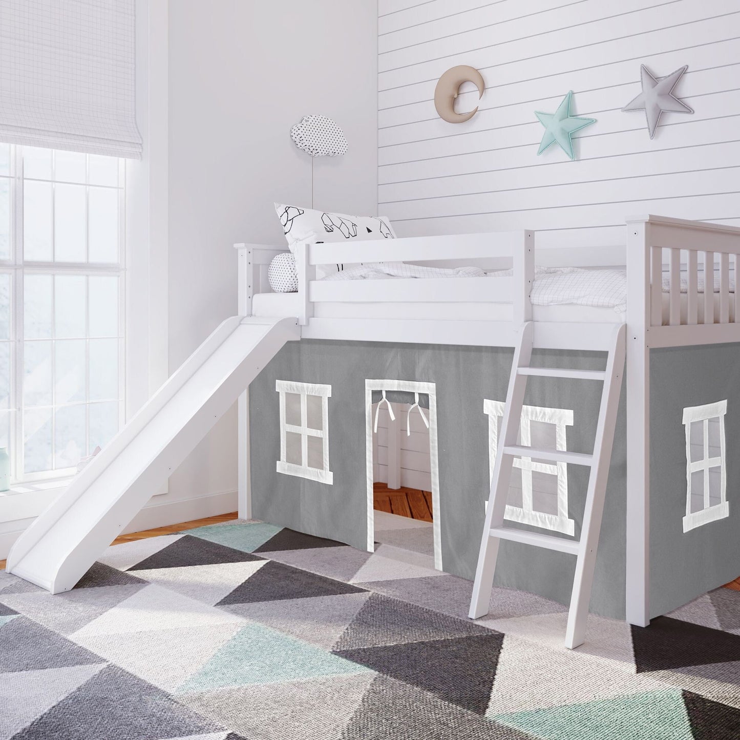 Max and Lily Twin Low Loft mit Rutsche und Vorhängen