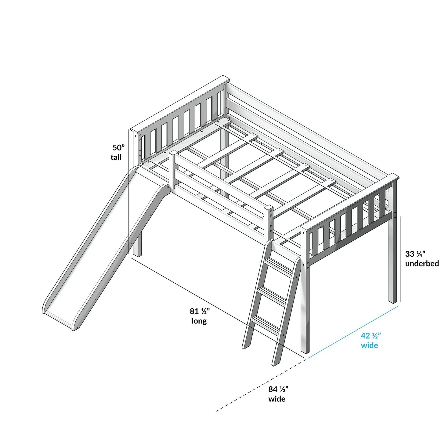 Max and Lily Twin Low Loft mit Rutsche und Vorhängen
