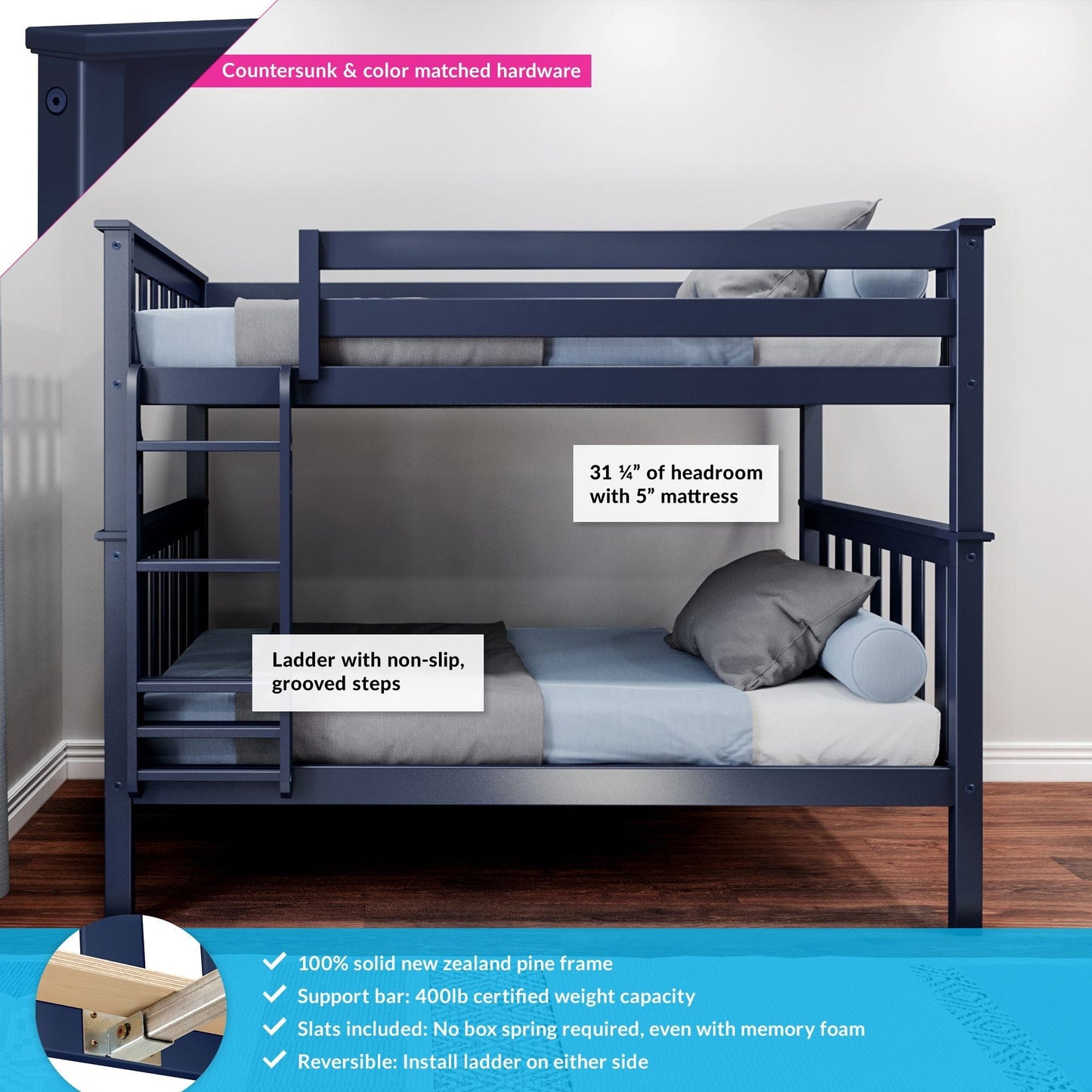Max and Lily Twin über Twin Etagenbett aus Massivholz