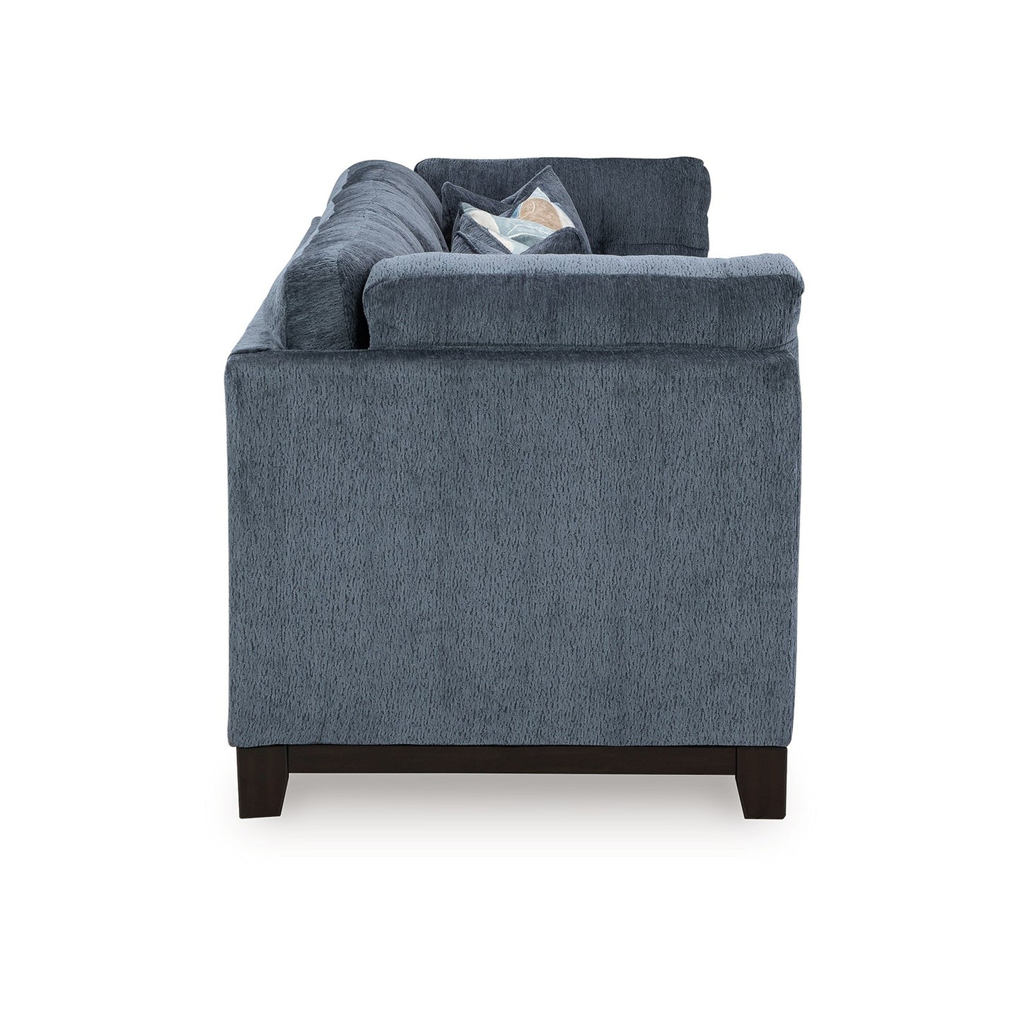 Maxo Sofa, 100 Inch Tufted Rich Blue Polyester, 5 Accent Throw Pillows